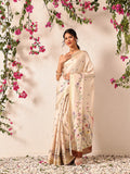 Hiral Fashion Beige Banarasi Art Silk Floral Digital Printed Saree | Grocsy