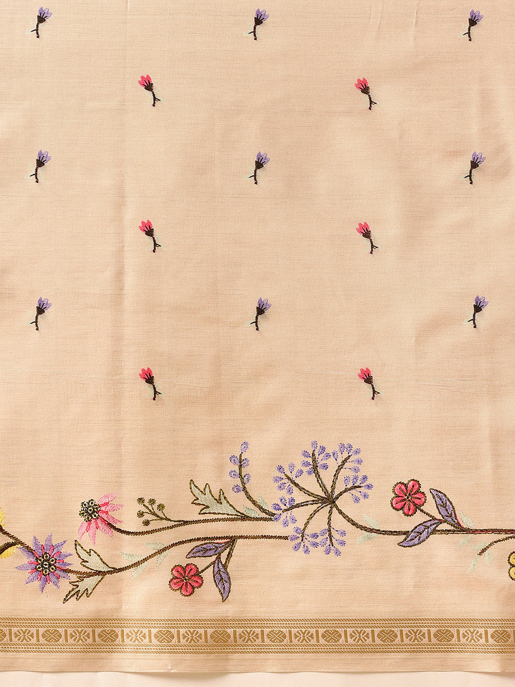 Hiral Fashion Beige Banarasi Art Silk Floral Digital Printed Saree | Grocsy