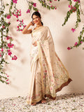 Hiral Fashion Beige Banarasi Art Silk Floral Digital Printed Saree | Grocsy