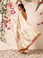 Hiral Fashion Beige Banarasi Art Silk Floral Digital Printed Saree | Grocsy
