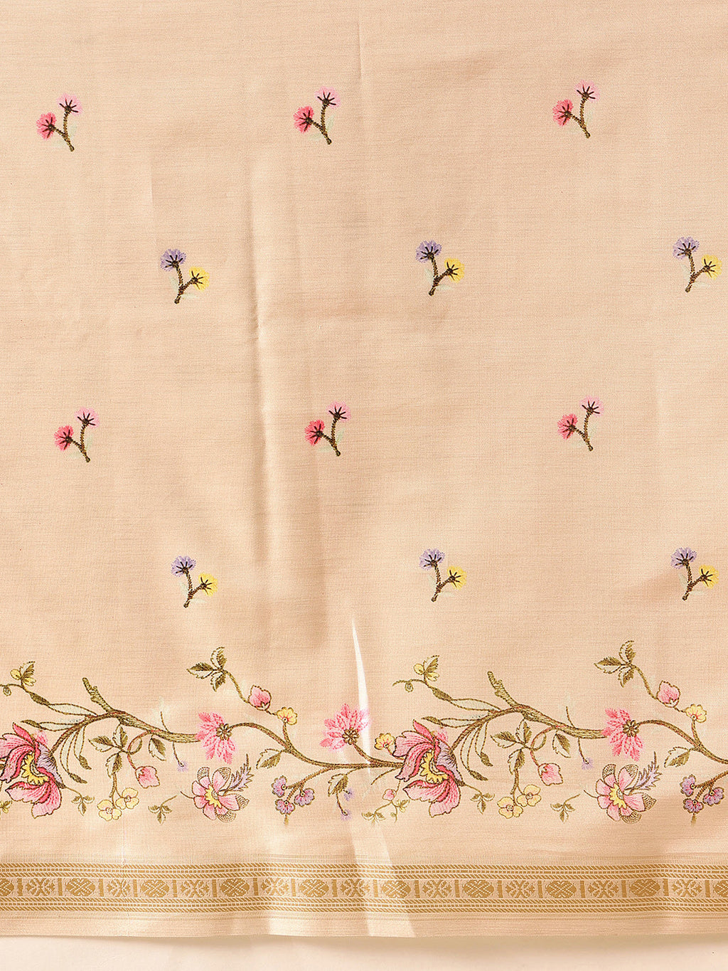 Hiral Fashion Beige Banarasi Art Silk Floral Digital Printed Saree | Grocsy