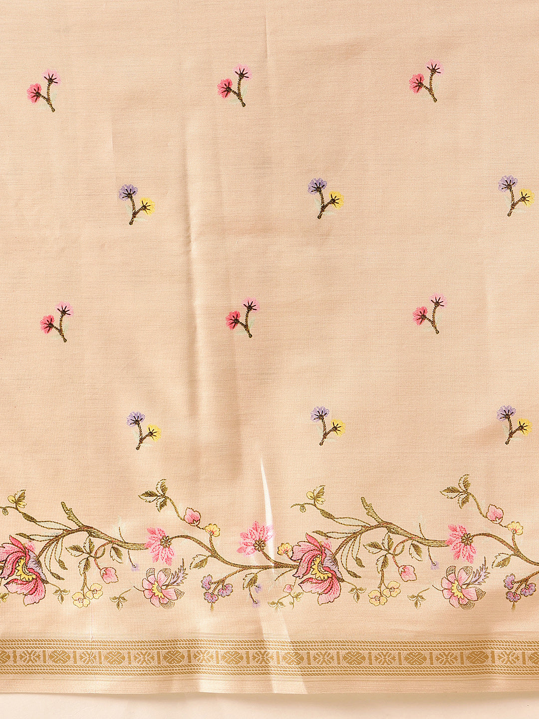 Hiral Fashion Beige Banarasi Art Silk Floral Digital Printed Saree | Grocsy