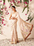 Hiral Fashion Beige Banarasi Art Silk Floral Digital Printed Saree | Grocsy