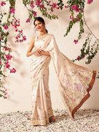 Hiral Fashion Beige Banarasi Art Silk Floral Digital Printed Saree | Grocsy