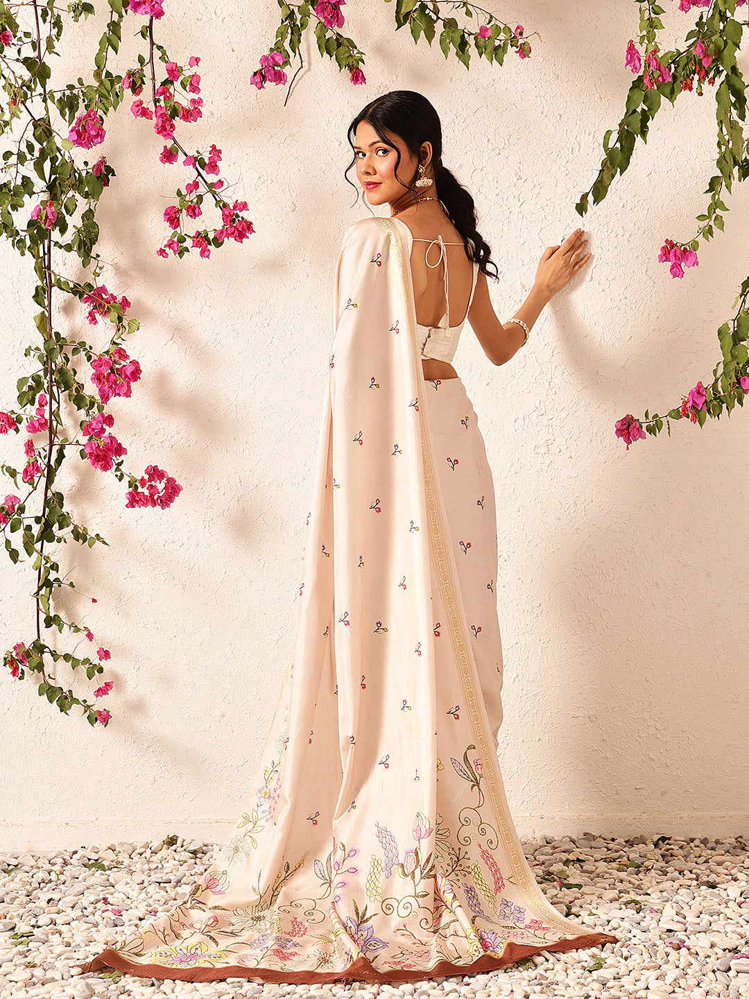 Hiral Fashion Beige Banarasi Art Silk Floral Digital Printed Saree | Grocsy