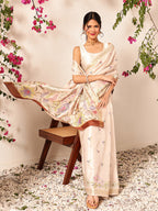 Hiral Fashion Beige Banarasi Art Silk Floral Digital Printed Saree | Grocsy