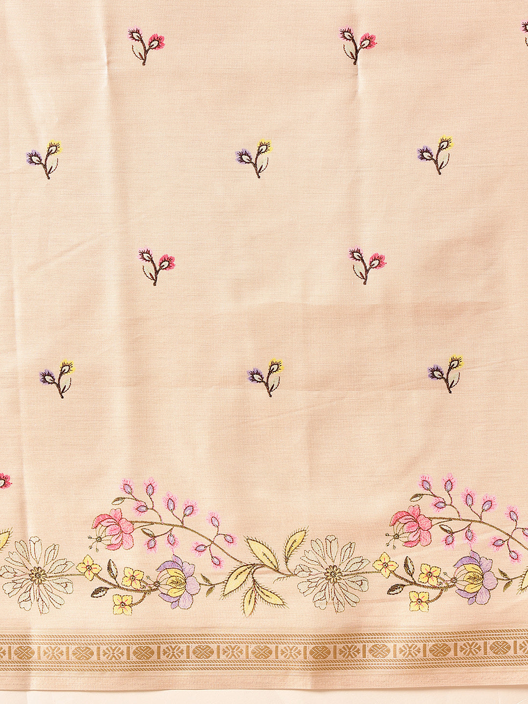 Hiral Fashion Beige Banarasi Art Silk Floral Digital Printed Saree | Grocsy