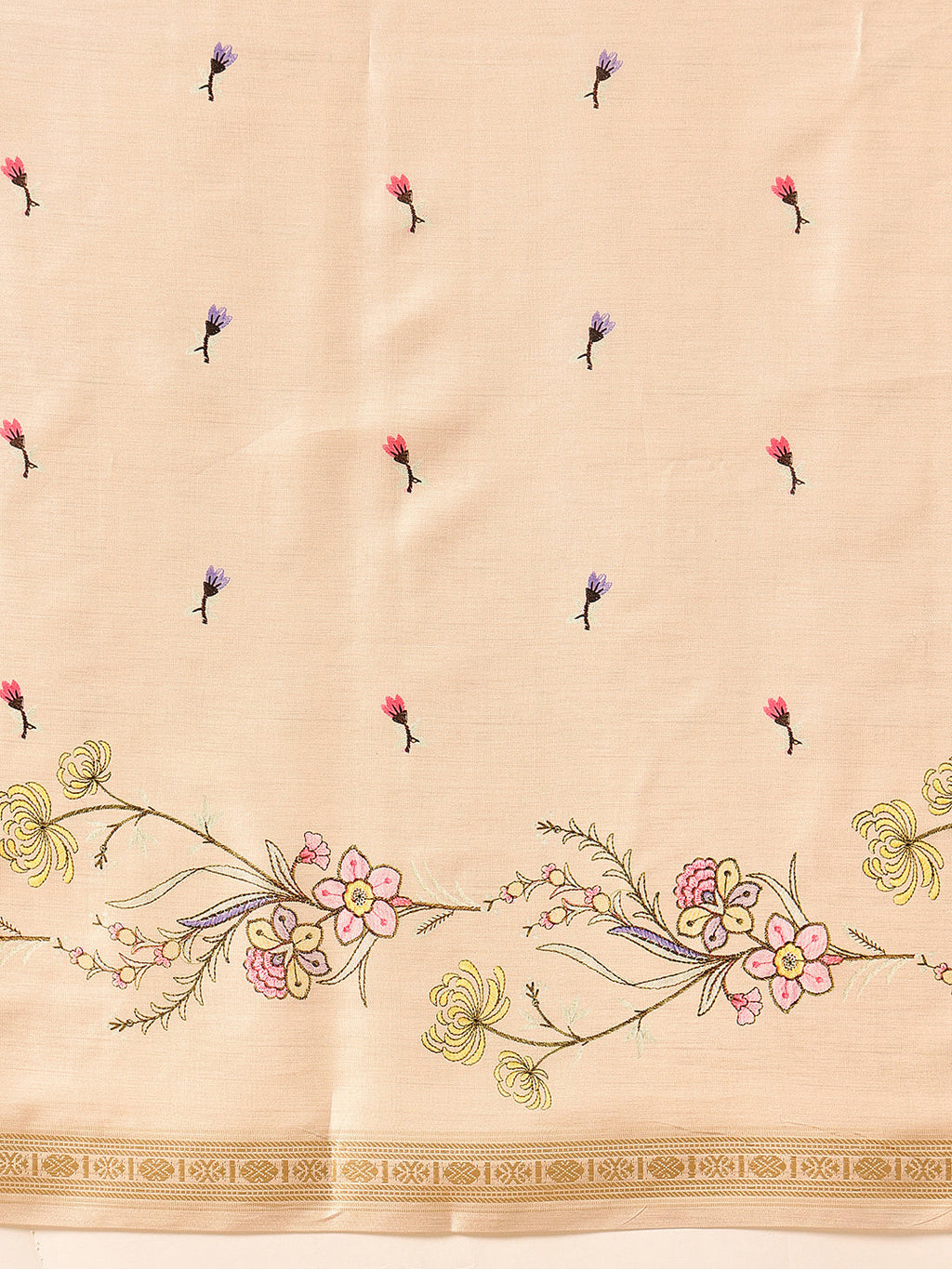 Hiral Fashion Beige Banarasi Art Silk Floral Digital Printed Saree | Grocsy