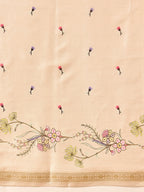 Hiral Fashion Beige Banarasi Art Silk Floral Digital Printed Saree | Grocsy