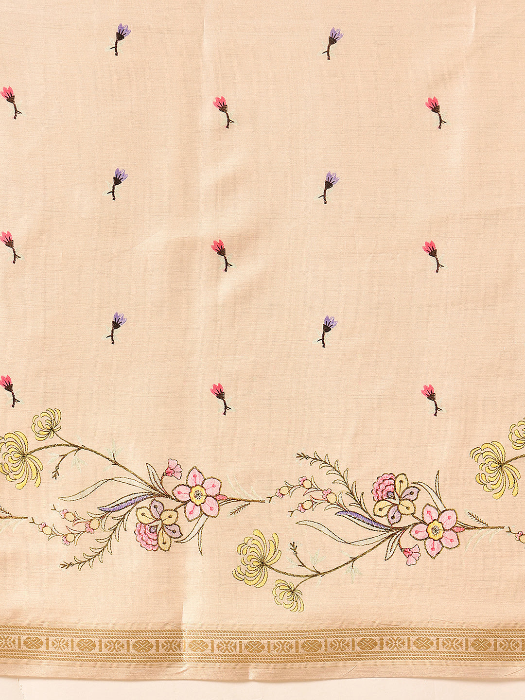 Hiral Fashion Beige Banarasi Art Silk Floral Digital Printed Saree | Grocsy