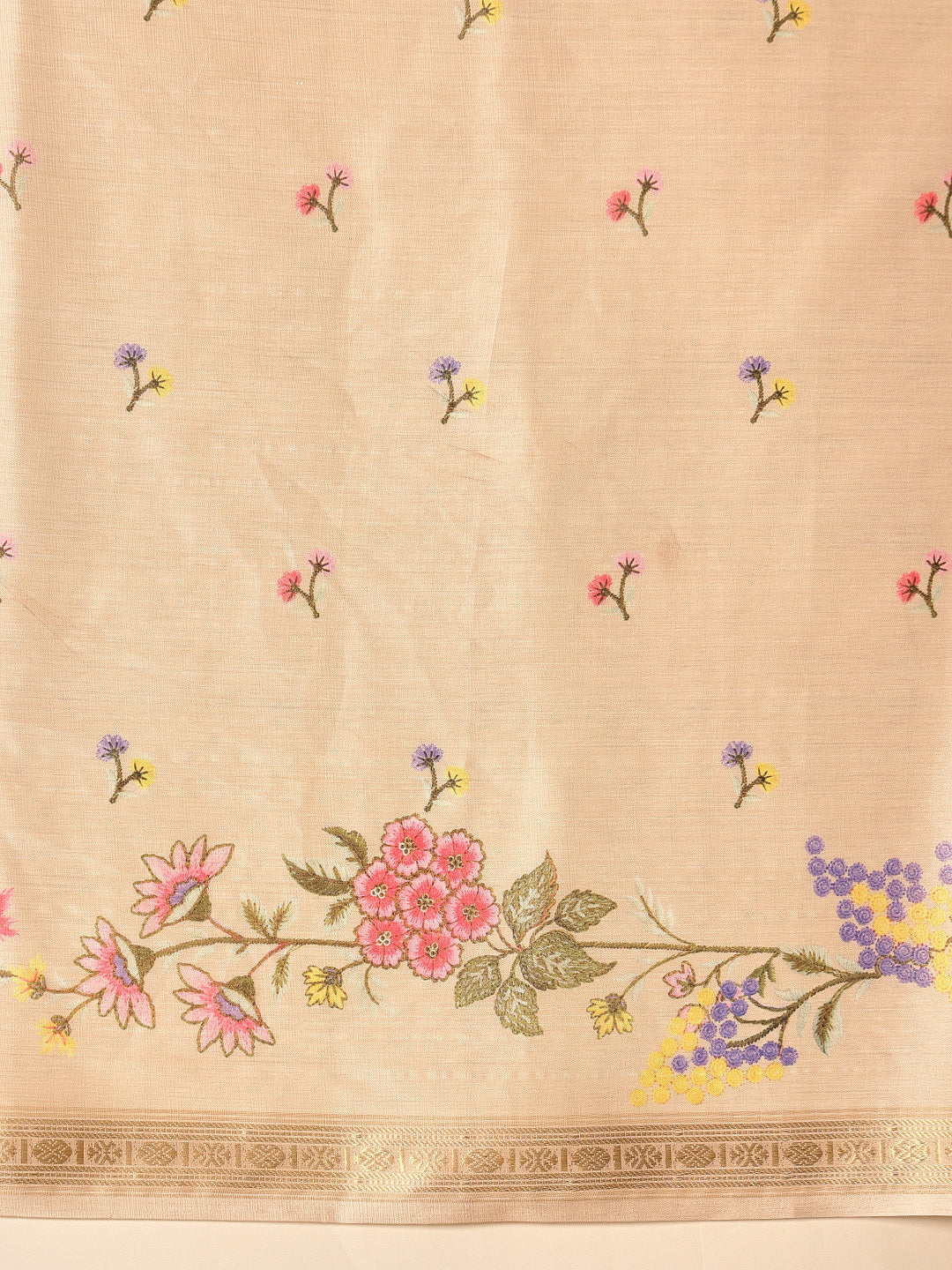 Hiral Fashion Beige Banarasi Art Silk Floral Digital Printed Saree | Grocsy