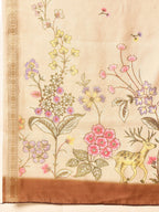 Hiral Fashion Beige Banarasi Art Silk Floral Digital Printed Saree | Grocsy