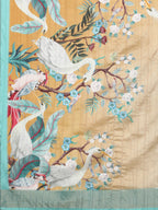Beige Tusser Silk Digital Print Animal Print Saree with Unstitched Blouse - Hiral Fashion | Grocsy