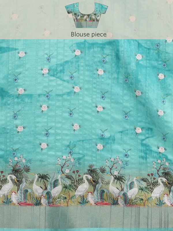 Beige Tusser Silk Digital Print Animal Print Saree with Unstitched Blouse - Hiral Fashion | Grocsy
