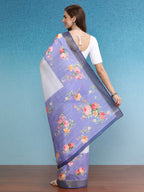 Lavender Tusser Silk Digital Print Floral Saree with Unstitched Blouse - Hiral Fashion | Grocsy