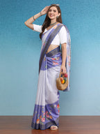 Lavender Tusser Silk Digital Print Floral Saree with Unstitched Blouse - Hiral Fashion | Grocsy