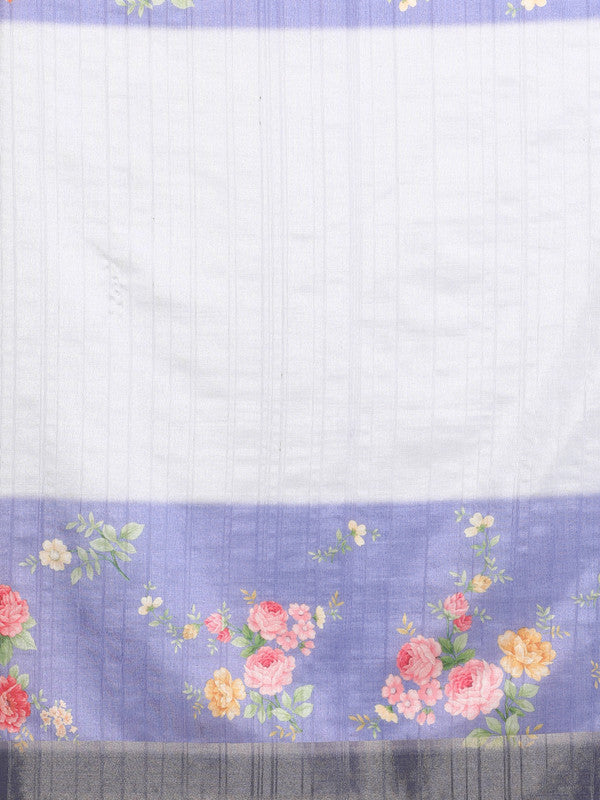 Lavender Tusser Silk Digital Print Floral Saree with Unstitched Blouse - Hiral Fashion | Grocsy