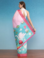 Pink Tusser Silk Digital Print Animal Print Saree with Unstitched Blouse - Hiral Fashion | Grocsy