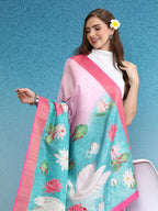 Pink Tusser Silk Digital Print Animal Print Saree with Unstitched Blouse - Hiral Fashion | Grocsy