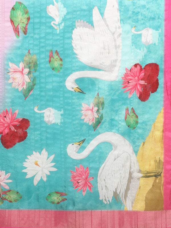 Pink Tusser Silk Digital Print Animal Print Saree with Unstitched Blouse - Hiral Fashion | Grocsy