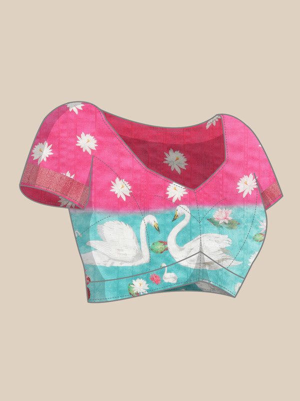 Pink Tusser Silk Digital Print Animal Print Saree with Unstitched Blouse - Hiral Fashion | Grocsy