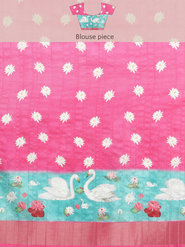 Pink Tusser Silk Digital Print Animal Print Saree with Unstitched Blouse - Hiral Fashion | Grocsy