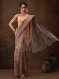 Beige Cotton Blend Digital Print Floral Saree with Unstitched Blouse - Hiral Fashion | Grocsy