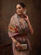 Beige Cotton Blend Digital Print Floral Saree with Unstitched Blouse - Hiral Fashion | Grocsy