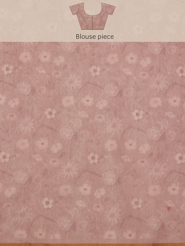 Beige Cotton Blend Digital Print Floral Saree with Unstitched Blouse - Hiral Fashion | Grocsy