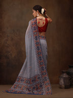 Gray Cotton Blend Digital Print Floral Saree with Unstitched Blouse - Hiral Fashion | Grocsy