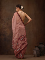 Peach Cotton Blend Digital Print Floral Saree with Unstitched Blouse - Hiral Fashion | Grocsy