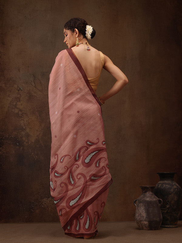 Peach Cotton Blend Digital Print Floral Saree with Unstitched Blouse - Hiral Fashion | Grocsy