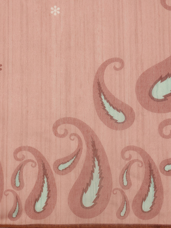 Peach Cotton Blend Digital Print Floral Saree with Unstitched Blouse - Hiral Fashion | Grocsy