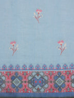 Sky Blue Cotton Blend Digital Print Floral Saree with Unstitched Blouse - Hiral Fashion | Grocsy