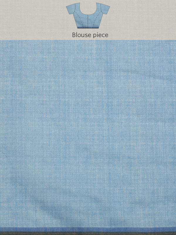 Sky Blue Cotton Blend Digital Print Floral Saree with Unstitched Blouse - Hiral Fashion | Grocsy