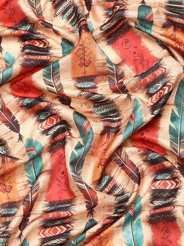 Beige Kanchipuram Silk Digital Print Abstract Saree with Unstitched Blouse - Hiral Fashion | Grocsy