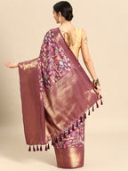 Purple Kanchipuram Silk Digital Print Floral Saree with Unstitched Blouse - Hiral Fashion | Grocsy