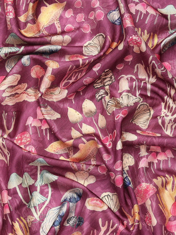 Purple Kanchipuram Silk Digital Print Floral Saree with Unstitched Blouse - Hiral Fashion | Grocsy