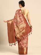 Maroon Kanchipuram Silk Digital Print Abstract Saree with Unstitched Blouse - Hiral Fashion | Grocsy