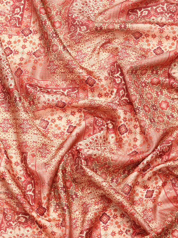 Maroon Kanchipuram Silk Digital Print Abstract Saree with Unstitched Blouse - Hiral Fashion | Grocsy