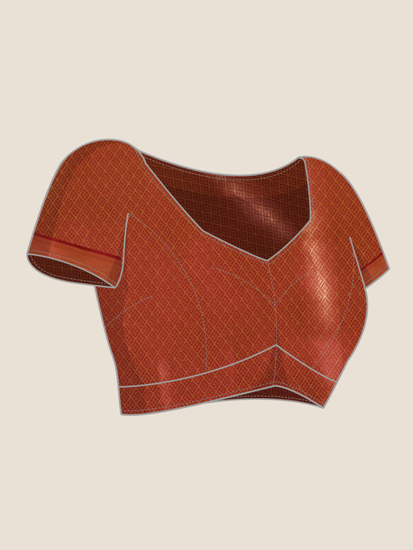 Maroon Kanchipuram Silk Digital Print Abstract Saree with Unstitched Blouse - Hiral Fashion | Grocsy