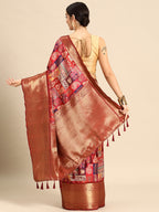 Multicolor Kanchipuram Silk Digital Print Paisely Saree with Unstitched Blouse - Hiral Fashion | Grocsy