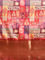 Multicolor Kanchipuram Silk Digital Print Paisely Saree with Unstitched Blouse - Hiral Fashion | Grocsy