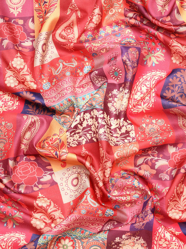 Multicolor Kanchipuram Silk Digital Print Paisely Saree with Unstitched Blouse - Hiral Fashion | Grocsy