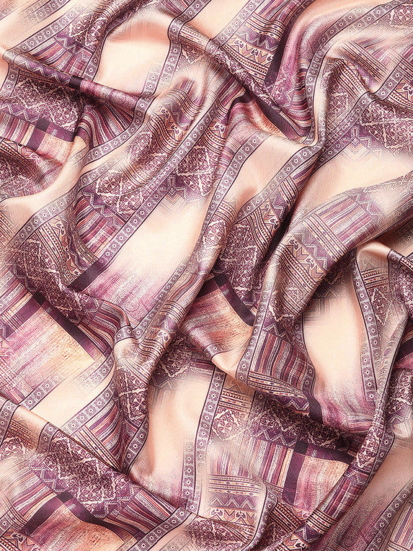 Beige Kanchipuram Silk Digital Print Geomatric Saree with Unstitched Blouse - Hiral Fashion | Grocsy