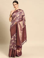 Beige Kanchipuram Silk Digital Print Geomatric Saree with Unstitched Blouse - Hiral Fashion | Grocsy