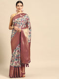 Multicolor Kanchipuram Silk Digital Print Floral Saree with Unstitched Blouse - Hiral Fashion | Grocsy