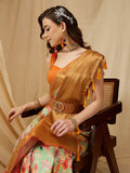 Green Kanjeevaram Silk Digital Print Floral Saree with Unstitched Blouse - Hiral Fashion | Grocsy