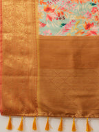 Green Kanjeevaram Silk Digital Print Floral Saree with Unstitched Blouse - Hiral Fashion | Grocsy