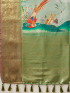 Olive Kanjeevaram Silk Digital Print Animal Print Saree with Unstitched Blouse - Hiral Fashion | Grocsy